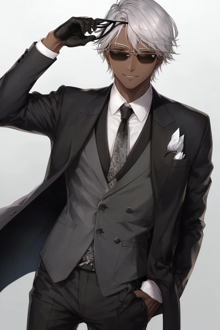 [Holara] 短发 墨镜 大笑 高 杰作 晒黑的皮肤 男人 西装 [插画]